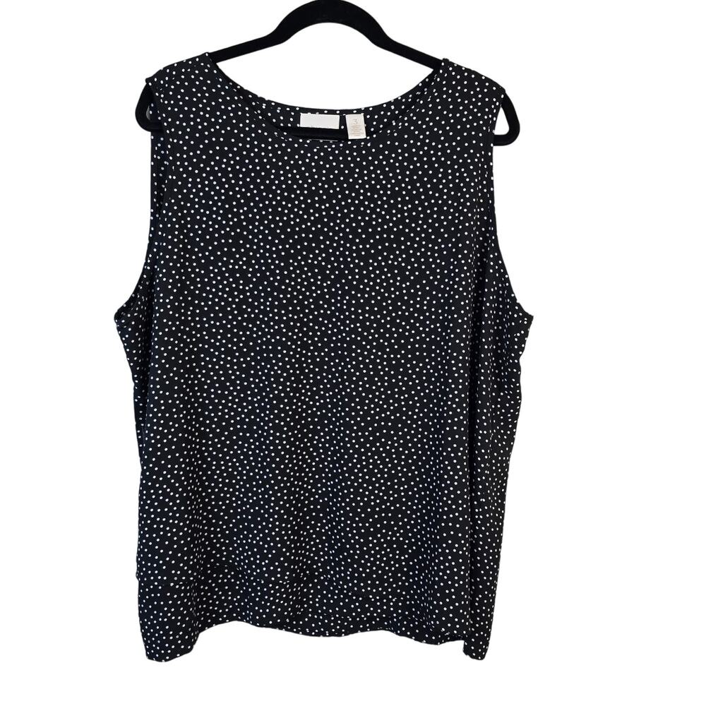 Chicos Blouse Women's 3 Black White Polka Dot Sleeveless Layered Hem Career Chic